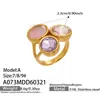 Anel de Pedra de Vidro Colorido Geométrico de Luxo Leve, Anel de Dedo Indicador Feminino de Aço Inoxidável com Strass, Anel de Combinação com Design de Nicho