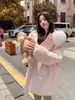 Chaqueta de plumón estilo coreano para mujer, longitud media, cuello grande de pelo, para chica universitaria, nueva, de invierno, engrosada, holgada, chaqueta de algodón de invierno
