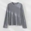 Suéter de lã fiada a ouro ultrafina com 80 fios, gola redonda, mangas compridas, alta qualidade, versátil, malha justa como camada base para mulheres, coleção de outono
