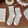 Meias Finas de Primavera e Verão para Mulheres, Meia até a Panturrilha Estilo Japonês Desenho Animado Fofo Brancas, Meias Arrastão de Bolinhas com Cachorrinho até a Panturrilha, Meias Sem Costura
