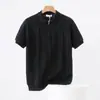 Camisa polo masculina de tricô estilo americano, camiseta de verão de manga curta com zíper nas mangas, toque de seda gelada fina de alta qualidade