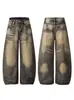 Pantalones Vintage Lavados Retro Americanos con Textura de Hilo Irregular y Dobladillo Curvo para Hombres y Mujeres, Pantalones de Pierna Ancha de Mezclilla con Diseño High Street 2026