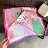 Lenço Estampado Colorido de Gato Fofo em Seda Sintética, Xale de Alta Qualidade, Lenço de Pescoço com Proteção Solar, Lenço Quadrado Pequeno, Lenço de Cabeça, Lenço para Mulheres