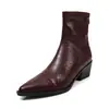 Botines de Piel de Oveja + Piel Elástica para Mujer Botas Individuales Otoño Invierno Nueva Llegada Botas de Tacón Medio Grueso Punta Fina Cremallera Trasera Botines Elásticos para Mujer 40