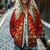 Sudadera de Algodón con Cuello Alto y Pliegues para Mujer 2025, Estampado Floral Retro, Rayas Otoño e Invierno, Botones, Sudadera para Mujer