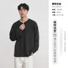 Camiseta de Estilo Dos Piezas con Cuello Henley de Media Cremallera para Hombre, Temporada de Primavera, Corte Holgado, Estilo Old Money, Suéter Pulóver de Manga Larga