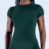 Conjunto de Yoga sin Costuras Europeo y Americano para Mujer, Top Deportivo de Verano de Manga Corta para Fitness, Secado Rápido, Ceñidor de Cintura, Ropa de Yoga de Cuello Redondo