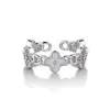 Anillo Abierto de Trébol de la Suerte con Diamantes Completos de Venta Caliente en Tiktok para Mujeres, Estilo Europeo y Americano, Lujo Ligero Ins, Anillo que no se decolora