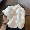 Camisa Jacquard Branca de Manga Longa de Alta Qualidade Estilo Coreano para Mulheres Início do Outono Solta Preguiçosa Estilo Old Money Camisa Top de Temperamento