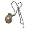 Cadena de suéter con incrustaciones de turmalina natural, flor de perla, estilo europeo, joyería de moda de piedra natural retro, collar, venta directa de fábrica