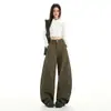 Macacão Jeans Wide-Leg Laranja Infantil com Painéis Verde Militar para Mulheres, Solto, Slim, Fashion, Casual e Versátil