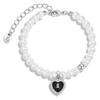Amor Esmalte Preto Coração Cadeado Casal Pulseira de Pérolas Feminina Ágata Negra Contas Pulseira Masculina Luxo Acessível
