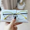 Montura de Gafas Metálica Estilo Cat-Eye Espejo Plano Ceja Miopía Diseño Hueco Simple Moda Negocios Hombres y Mujeres Gafas Anti-Luz Azul