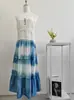 Vestido azul teñido a mano con raíz de Isatis de planta pura de Yunnan original, vestido largo artístico, vestido de tirantes