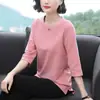 Roupas de Primavera e Verão Estilo Coreano Nova Camiseta de Manga Curta Top de Sete Mangas Feminino Camisa Básica Roupas para Mãe Solta Casual Tamanho Grande Feminino