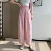 Calça Feminina de Verão Fina 2026 Nova de Cintura Alta Solta Yamamoto Seda Gelada Texturizada nas Cores Rosa, Verde Picles e Damasco