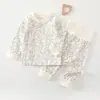 Conjunto de ropa interior de algodón puro para bebé para primavera y otoño, sin costuras con botones laterales para protección de la barriga, top y pantalones de otoño para bebé, pantalones P grandes para capa base de invierno