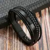 Pulsera Magnética Popular para Hombre de Amazon, Creativa Pulsera de Cuero Trenzado Multicapa para Hombre Joyería al por Mayor