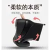 Botas Femininas de Couro Macio de Cano Curto, Novidade da Moda Outono e Inverno Botas de Cano Curto para Mulheres, Salto Médio Slip-On com Adição de Lã