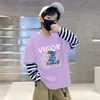 Camiseta Casual Divertida para Meninos Estilo Novo Primavera e Outono Estampa de Desenho Camisa Base Algodão Puro Respirável Manga Longa Camiseta Tendência