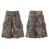 Jeans Camuflaje Floral Retro Americano de Trabajo Cortos para Hombre, Pantalones Rectos Sueltos de Longitud Media Tendencia de Verano Estilo Callejero