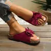 Sandalias casuales para mujer con decoración de lazo, pantuflas cómodas de suela plana, punta redonda, talla grande para comercio exterior