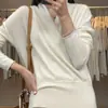 Suéter de punto de lana con cuello cruzado para mujer, con un elegante cuello superpuesto, suave y elegante, adecuado para otoño e invierno, estilo jersey, top de lana