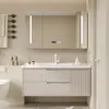 Gabinete de Baño de Roble Personalizado Combinación de Inodoro y Lavabo Lavabo Inteligente Simple Lavabo Cerámico Integrado