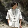 Camisa de Lino con Botones Estilo Tang Chino Primavera y Otoño Nuevo Algodón y Lino Chino Chaqueta Túnica China Vintage Top para Hombre