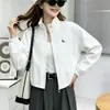 Chaqueta Corta con Cuello Alto para Mujer, Estilo Coreano Otoño 2026, Corte Holgado para Mujeres Petites, Chaqueta Casual con Cremallera Bordada a Prueba de Viento