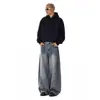 Jeans masculino reto, solto, com lavagem retrô americana, calça casual larga e curva da marca trendy high street cleanfit