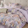 Conjunto de cama de quatro peças de alta qualidade, extra-espesso, 100% algodão puro, com lençóis e fronhas de algodão escovado, perfeito para outono e inverno, com lençóis de baixo com elástico de algodão de fibra longa