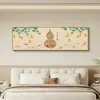 Pintura Decorativa de Cabecera para Dormitorio de Calabaza de Fortuna y Prosperidad, Rollo Horizontal Largo con Caquis para Buena Suerte, Arte de Pared Auspicioso Estilo Chino para Habitación de Invitados