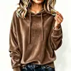 Outono/Inverno 2026 Cruzamento Europeu e Americano Amazon Novo Blusa Feminina com Capuz Cordão Veludo Coreano Cor Sólida Manga Longa
