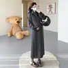 Novo vestido suéter de tricô outono e inverno para gestantes, com gola alta discreta, frente abotoada e corte reto
