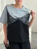 2026 Nueva Ropa Sexy para Mujer de Estilo Ins Europeo y Americano Transfronteriza Empalme de Encaje Holgada Básica de Cuello Redondo Manga Corta Camiseta