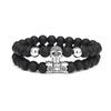 Pulseira de Crânio Microcravejada com Zircônia Conjunto Pulseira Elástica de Pedra Fosca Joias Atacado Feito à Mão Transfronteiriça Novo Produto