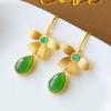 Brincos de Borboleta Verde Fresco Verde Escuro Jaspe Natural Método Antigo Brincos de Ouro Brincos Longos Elegantes Elegantes Femininos