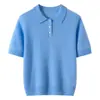 26 Estilo Outono Inverno Seda de Amora Caxemira Outono Inverno Gola Polo Tricô Feminino Manga Curta Solto Estilo Preguiçoso Versátil Top