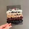 Paquete de 6 Anillos para el Cabello de Satén Francés Elegante Cuerda para el Cabello de Base Simple Similar a la Seda Accesorios para el Cabello Coreanos Adornos para la Cabeza