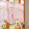 Cortina de Café Blanca Francesa Clásica Fresca de Tres Flores Cortina Parasol Encaje Ventana Abuhardillada Cortina Corta Divisor de Entrada Cortina Decorativa
