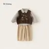 Conjunto de Otoño Ropa Infantil Youbao: Conjunto de Tres Piezas para Niños: Camisa a Cuadros, Chaleco de Punto con Dibujos, Pantalones Casuales