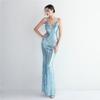 19330 # Posicionamento Flor Novo Vestido Suspensório Noite Paetês Longo Banquete Slim Vestido de Noite Temperamento Elegante