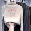 Camiseta de manga comprida para meninas para outono e inverno, doce gola alta, camada base de fleece, top de desenho animado para crianças mais velhas