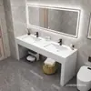 Conjunto de mueble de baño de pie de mármol simple con lavabo inteligente y lavabo integrado