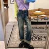 Moda de Verano 2025 para Mujer Tendencia Estilo Hong Kong Jeans Personalizados con Letras Hip-Hop Ins Moda Callejera de Alta Tendencia Pantalones Largos Geniales