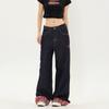 Calças de Perna Reta com Costura Xadrez Retrô Estilo Americano Design Jeans Masculino e Feminino Moda Marca Solta Bf Niche High Street Pants