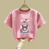2489# Camiseta de Manga Curta para Meninas de Verão Nova Kulomi para Meninas Algodão Puro Média/Grande Infantil Vestido de Verão Infantil de Manga Meia