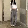 Calça xadrez retrô estilo americano, corte relaxed, plissada, perna reta, perna larga, novo estilo unissex, casual e confortável para trabalho e lazer