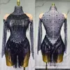 Body de mujer con flecos de lentejuelas y pedrería brillante Sexy Disfraz de actuación para Danza Cantante Baile